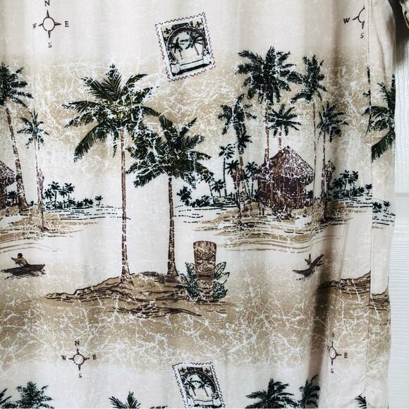 Havana Jack’s Cafe Hawaiian Shirt Small Aloha Tan Palm Tree Beach Coconut Bttns - Picture 3 of 9